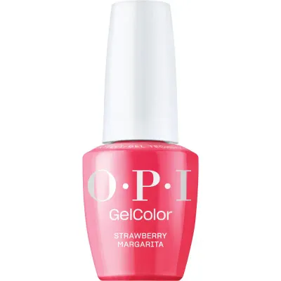 OPI Strawberry Margarita pink gel polish with glossy finish. Semi-permanent nail polish in a vibrant, summery pink shade with long-lasting shine.