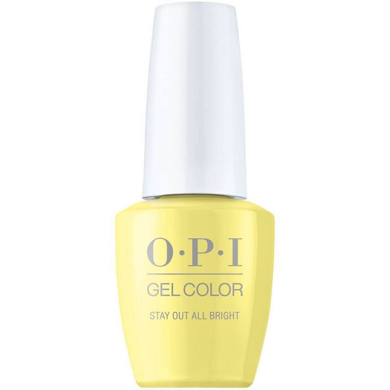 OPI gel polish Stay Out All Bright, yellow color with a glossy finish, perfect gel polish for a vibrant and sunny manicure.