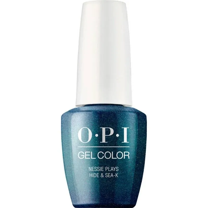 Vernis gel OPI Nessie Plays Hide & Sea-k, bleu profond envoûtant avec une finition scintillante, gel parfait pour un look mystérieux et éclatant.
