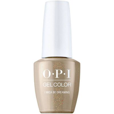 OPI I Mica Be Dreaming gold gel polish with metallic finish. Semi-permanent nail polish in a sparkling gold shade with a metallic finish, perfect for a luxurious and radiant look