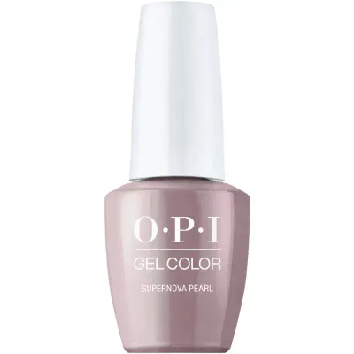 OPI Supernova Pearl pink gel polish with metallic finish. Semi-permanent nail polish in a vibrant, pearlescent pink shade with a metallic finish, perfect for a radiant and refined look.