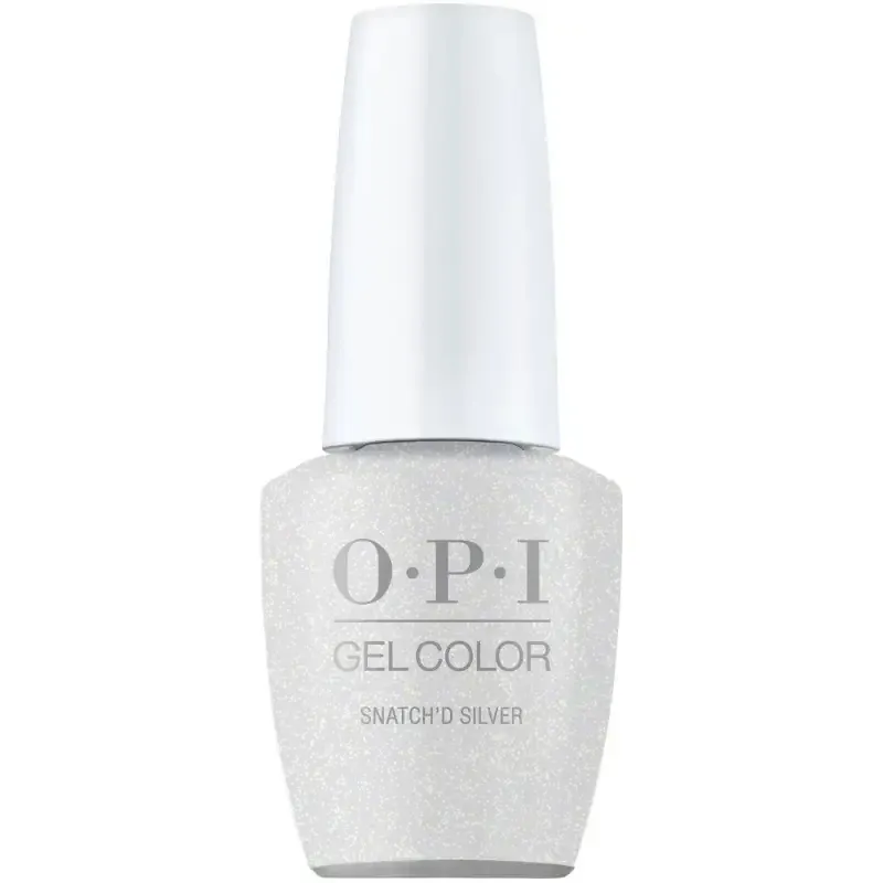 OPI gel polish Snatch'd Silver, silver color with a glitter finish, perfect gel polish for a sparkling and glamorous look.