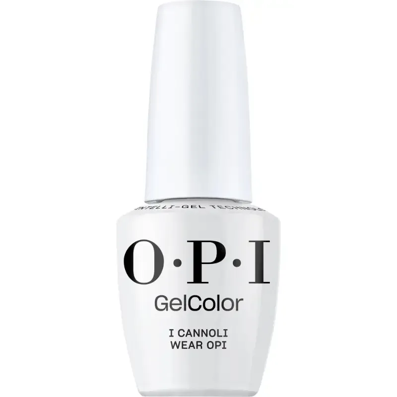 Vernis gel OPI I Cannoli Wear OPI, couleur blanche pure avec une finition brillante, gel parfait pour un look élégant et raffiné.