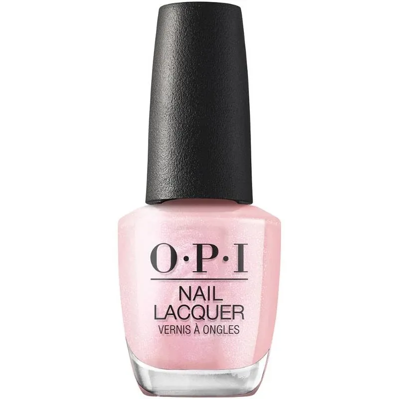 Rose, scintillant, vernis OPI “I Meta My Soulmate” – brillance rose étincelante.