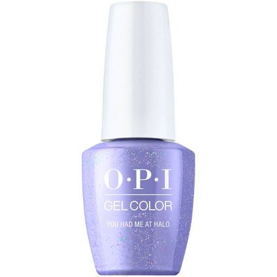 OPI You Had Me at HALO purple gel polish with shimmer finish. Semi-permanent nail polish in a deep purple shade with sparkling shimmer, perfect for a refined and captivating look.