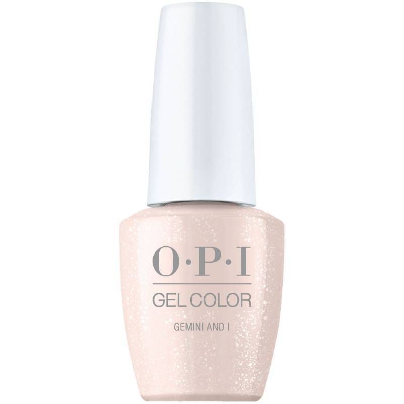 OPI Gemini and I white gel polish with shimmer finish. Semi-permanent nail polish in a radiant white shade with subtle shimmer.