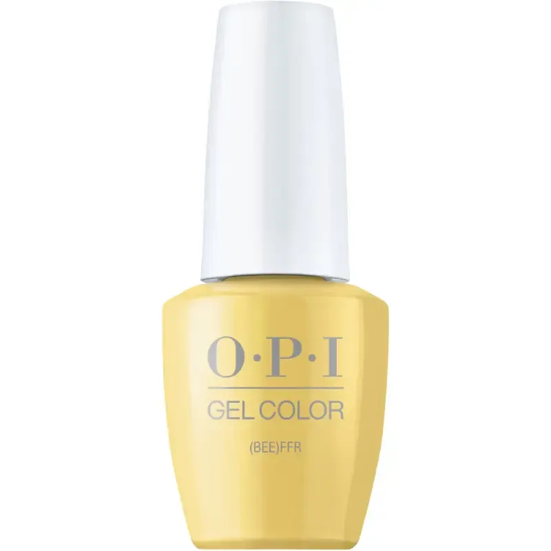 Vernis gel OPI (Bee)FFR, couleur jaune chaude avec finition brillante, gel parfait pour un look frais et ludique.