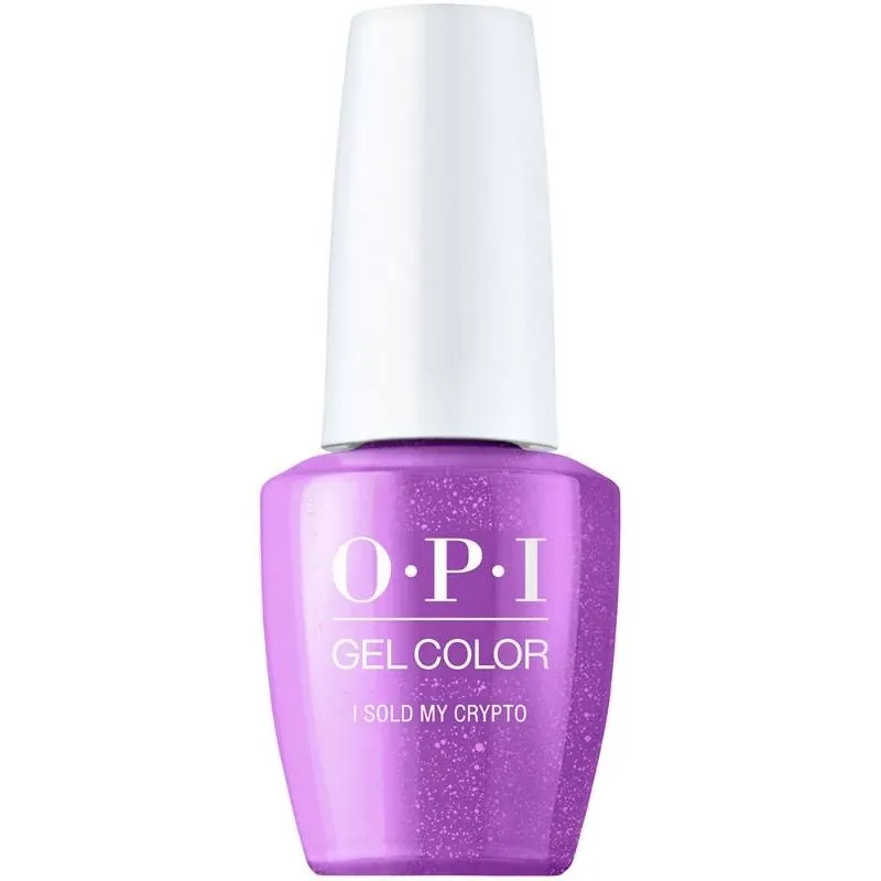 OPI gellak I Sold My Crypto, paarse kleur met glinsterafwerking, ideale gellak voor een gedurfde en sprankelende look.