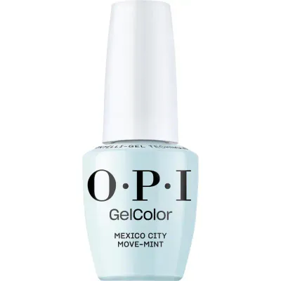 OPI Mexico City Move-mint vernis gel bleu avec finition brillante. Vernis semi-permanent dans une teinte bleu clair éclatante avec une luminosité radieuse.
