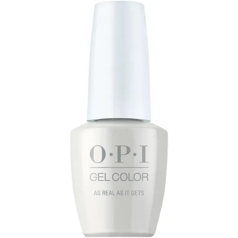 Vernis gel OPI As Real as It Gets, couleur blanche pure avec finition brillante, gel parfait pour un look frais et intemporel.