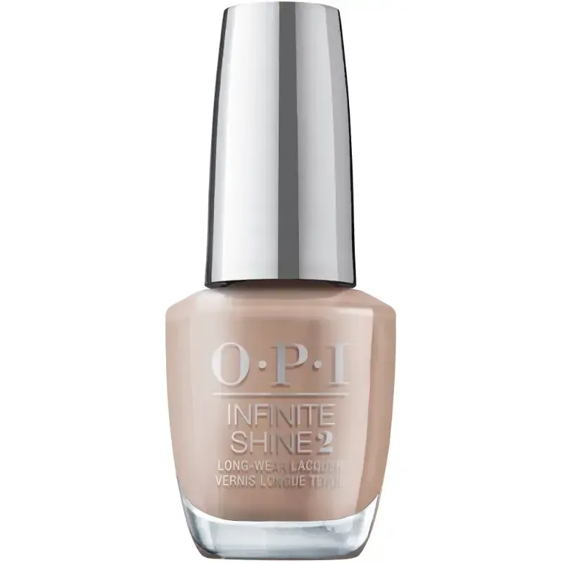 OPI Infinite Shine Basic Baddie – vernis brun à finition brillante, longue tenue, sans lampe requise.
