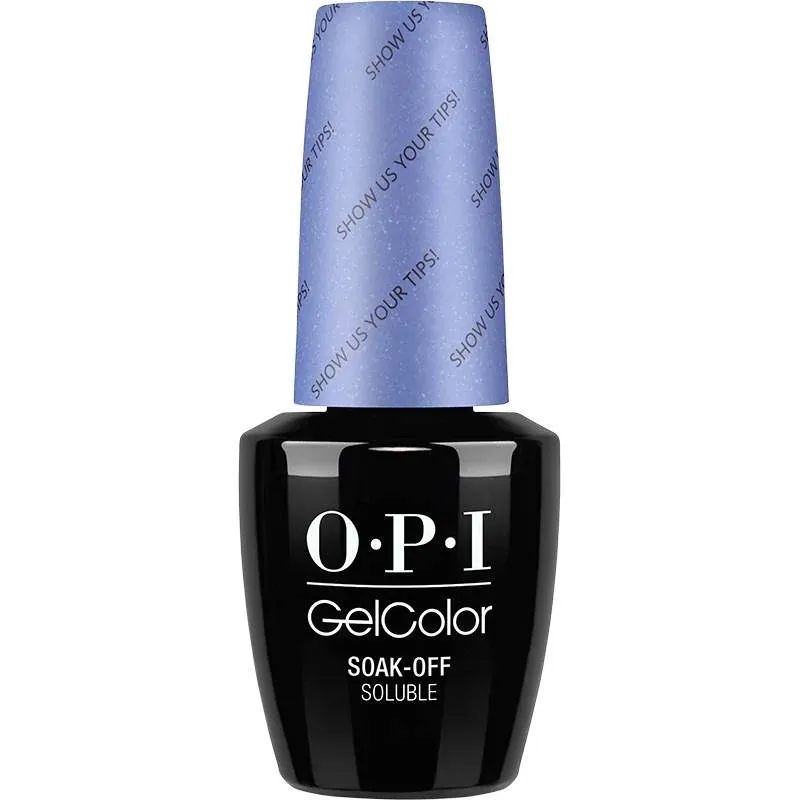 OPI Show Us Your Tips! blue gel polish with a shimmering finish. A dazzling, playful blue shade with a subtle sparkle for an enchanting look.