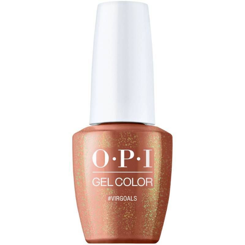 OPI Virgoals vernis gel orange avec finition scintillante. Vernis semi-permanent dans une teinte orange vive avec des reflets scintillants, parfait pour un look énergique et festif.