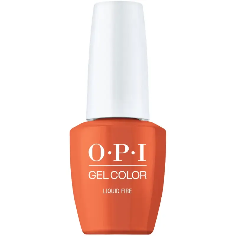 OPI Liquid Fire oranje gellak met metallic afwerking. Semi-permanente nagellak in een vurige, intense oranje tint met metallic glans, ideaal voor een krachtige en energieke uitstraling.