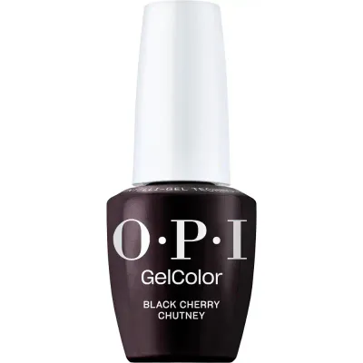 OPI Black Cherry Chutney vernis gel bordeaux avec paillettes. Vernis semi-permanent dans une teinte bordeaux riche avec des paillettes subtiles.