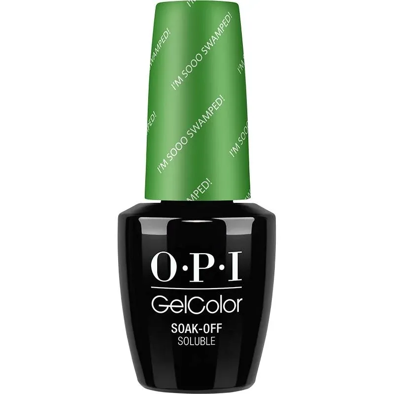 OPI I'm Sooo Swamped! green gel polish with glossy finish. Semi-permanent nail polish in a fresh green shade with radiant shine.