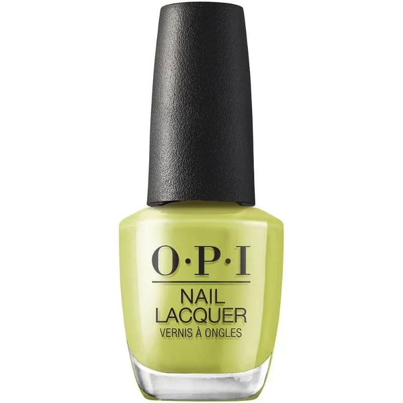 Green, glossy, OPI nail polish “Pear-adise Cove” – fresh green shade with a glossy finish for a radiant look.