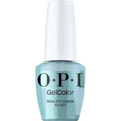 OPI gel polish Reality Check Ya Out, dazzling blue color with a glitter finish, perfect gel polish for a bold and radiant look.