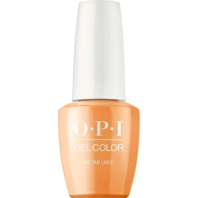 OPI No Tan Lines orange gel polish with glossy finish. Semi-permanent nail polish in a vibrant orange shade with a striking shine, perfect for a sunny and playful look.