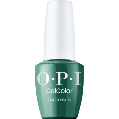 OPI Rated Pea-G green gel polish with glossy finish. Semi-permanent nail polish in a vibrant green shade with a radiant shine, perfect for a fresh and playful look.