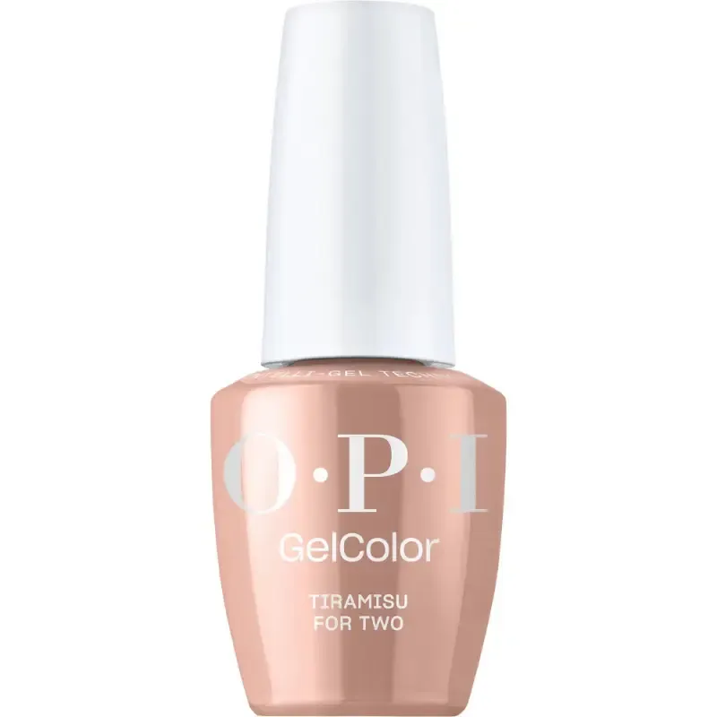 Vernis gel OPI Tiramisu for Two, couleur brune chaude avec une brillance luxueuse, gel parfait pour un look raffiné et élégant.