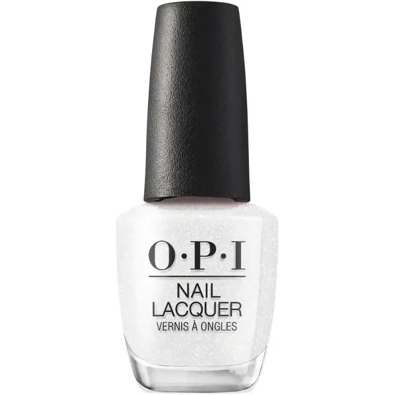 Zilver, glinsterende OPI nagellak “Snatch'd Silver” – sprankelende glitterfinish voor opvallende nagels.