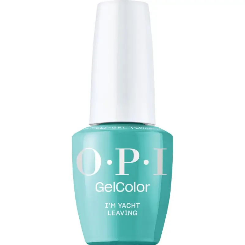 Vernis gel OPI I'm Yacht Leaving, couleur bleu-vert avec finition brillante, gel parfait pour un look frais et vibrant.