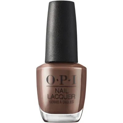 Brown, glossy, OPI nail polish “Cliffside Karaoke” – deep, shiny shade for elegant nails.