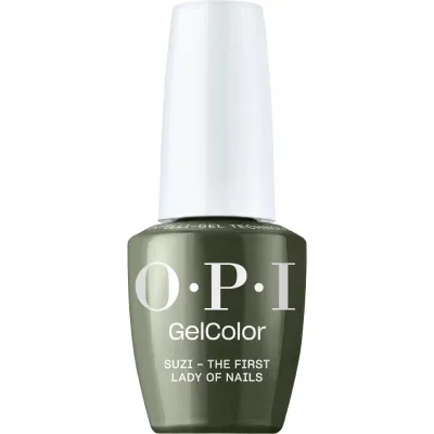 Vernis gel OPI Suzi-First Lady of Nails, couleur verte raffinée avec une finition brillante, gel parfait pour un look élégant et chic.