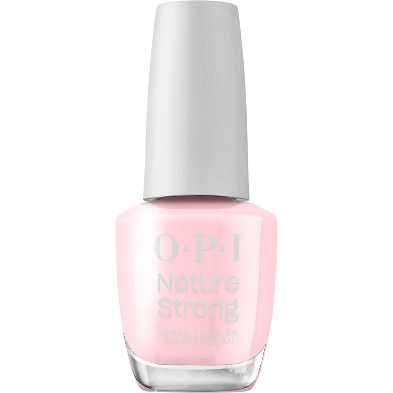 Blossom into Awesome by OPI Nature Strong: vegan pink polish with 65% natural origin, glossy and long-lasting finish.