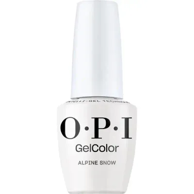 OPI Alpine Snow vernis gel blanc avec finition brillante. Vernis semi-permanent dans une teinte blanche éclatante et classique avec une finition brillante.