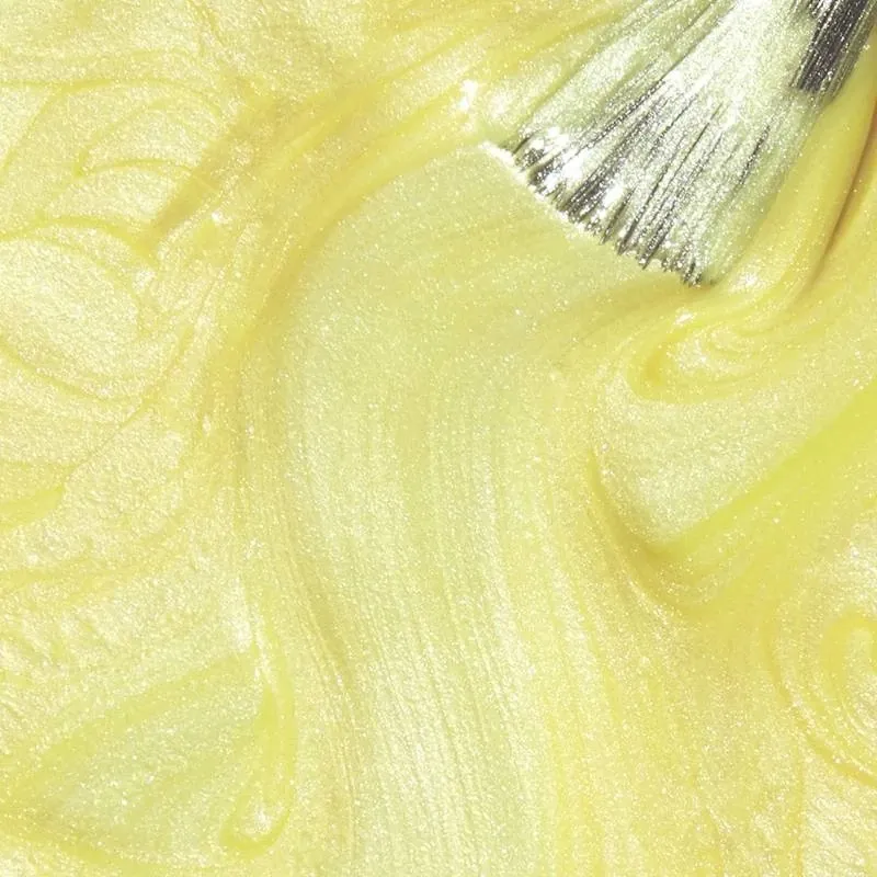 Yellow, shimmer, OPI nail polish “Sunscreening My Calls” – vibrant yellow shade with a shimmering finish for a sunny look.