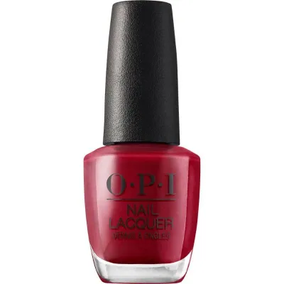 Red OPI classic nail polish with glossy finish, Chick Flick Cherry. Perfect for an elegant and seductive nail look.