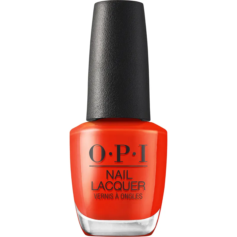 Vernis à ongles OPI Totally Red-ical – un rouge orangé vif et brillant pour un look audacieux et vibrant.