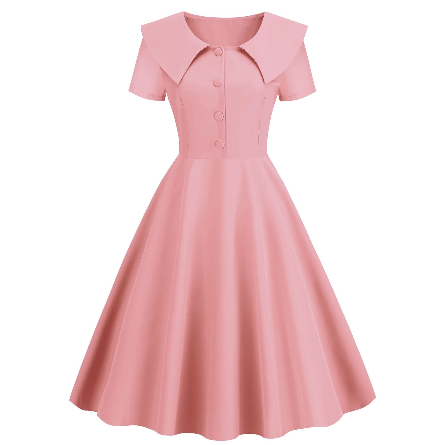 Station indépendante pour femmes, robe rétro de tempérament européen et américain, à revers, manches courtes, coupe cintrée, couleur Pure, robe trapèze