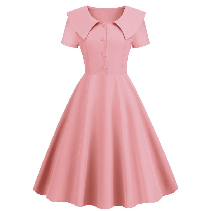 Station indépendante pour femmes, robe rétro de tempérament européen et américain, à revers, manches courtes, coupe cintrée, couleur Pure, robe trapèze