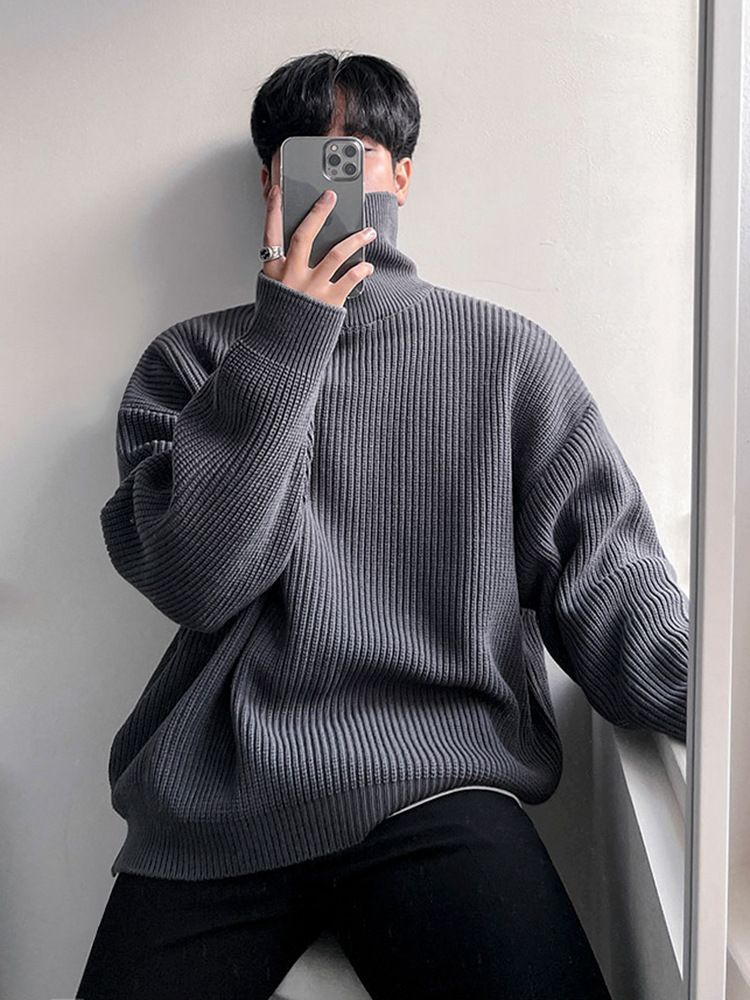 MYQ couleur unie pull à col roulé hommes hiver épaissi chaud vêtements intérieurs Style coréen à la mode pull à fond ample