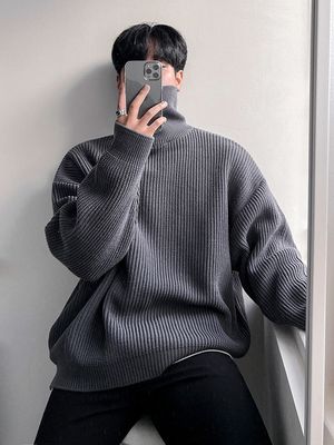 MYQ couleur unie pull à col roulé hommes hiver épaissi chaud vêtements intérieurs Style coréen à la mode pull à fond ample