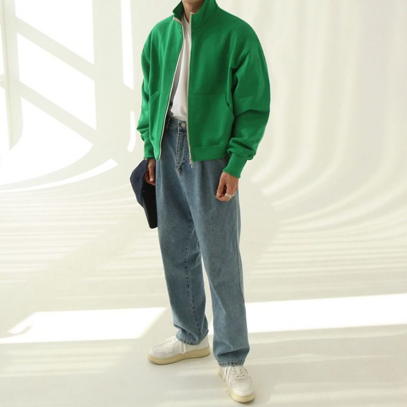 MYQ – Cardigan de couleur unie pour hommes, pull à col montant, Style coréen, ample et décontracté, haut en coton, nouvelle collection printemps