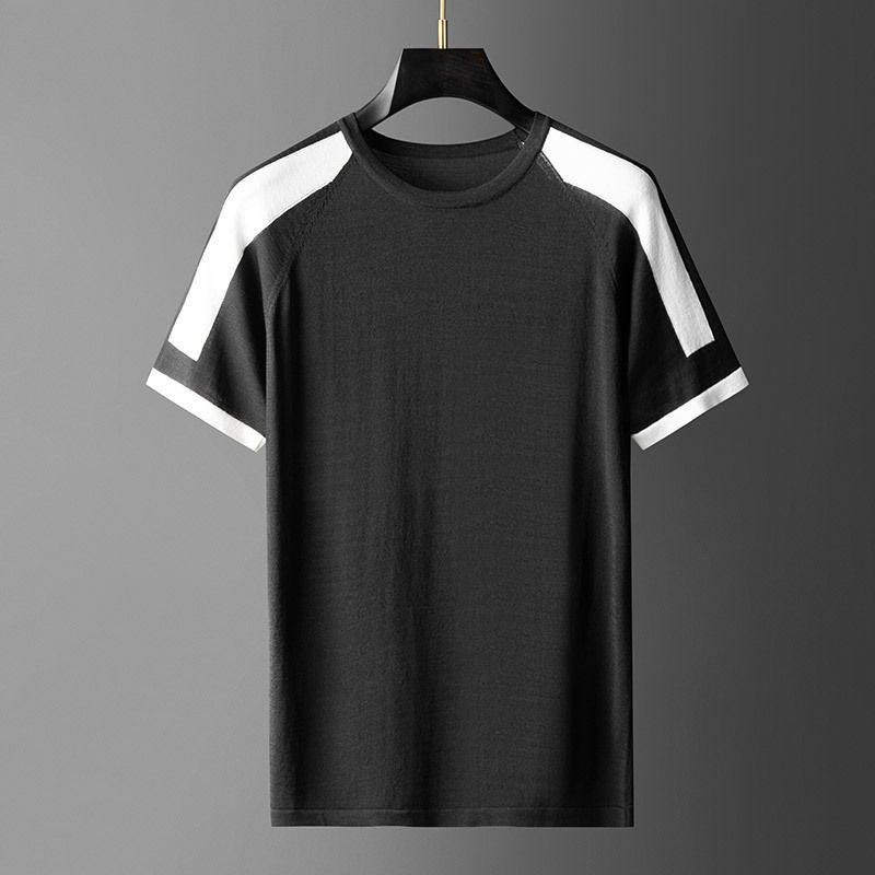 Été Nouveau T-shirt Court Mode Décontractée Chemise Tricotée À La Mode À Manches Courtes T-shirt À Manches Courtes Col Rond Pour Hommes Simple Et Confortable
