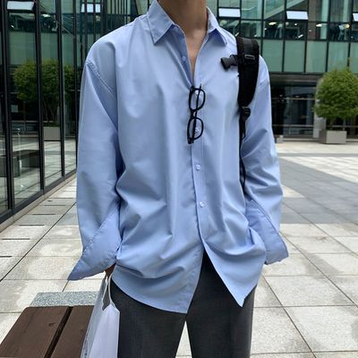 MYQ Chemise À Manches Longues Pour Hommes Automne Lâche Style Coréen Chemise De Haute Qualité Lumière Mature Style Décontracté Couleur Unie Chemise