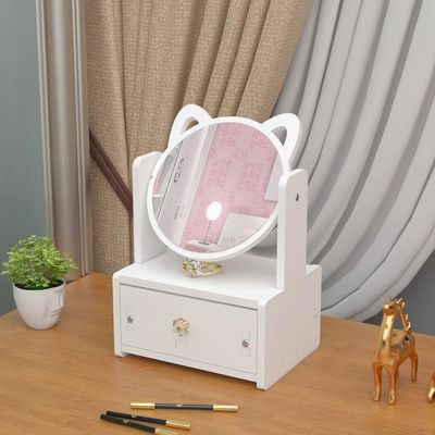 Petit miroir rotatif de bureau domestique, sur Table, coiffeuse de chambre à coucher, miroir cosmétique intégré haute définition avec boîte
