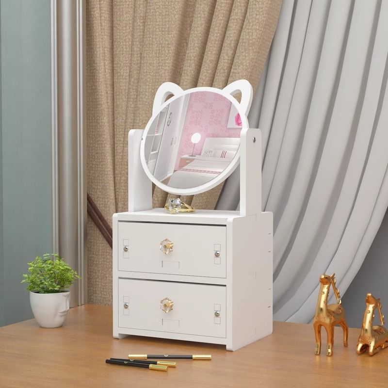 Petit miroir rotatif de bureau domestique, sur Table, coiffeuse de chambre à coucher, miroir cosmétique intégré haute définition avec boîte