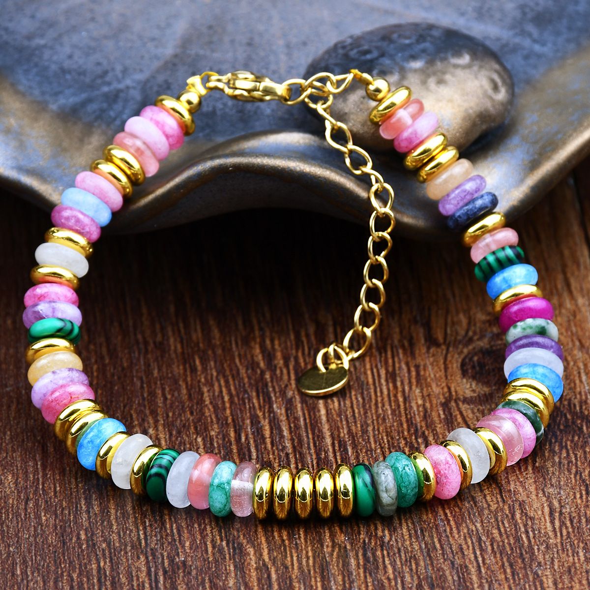 Temu Dopamine couleur Frisbee Bracelet de perles femme minorité haut sens ne se décolore pas Bracelet en cristal de pierre naturelle