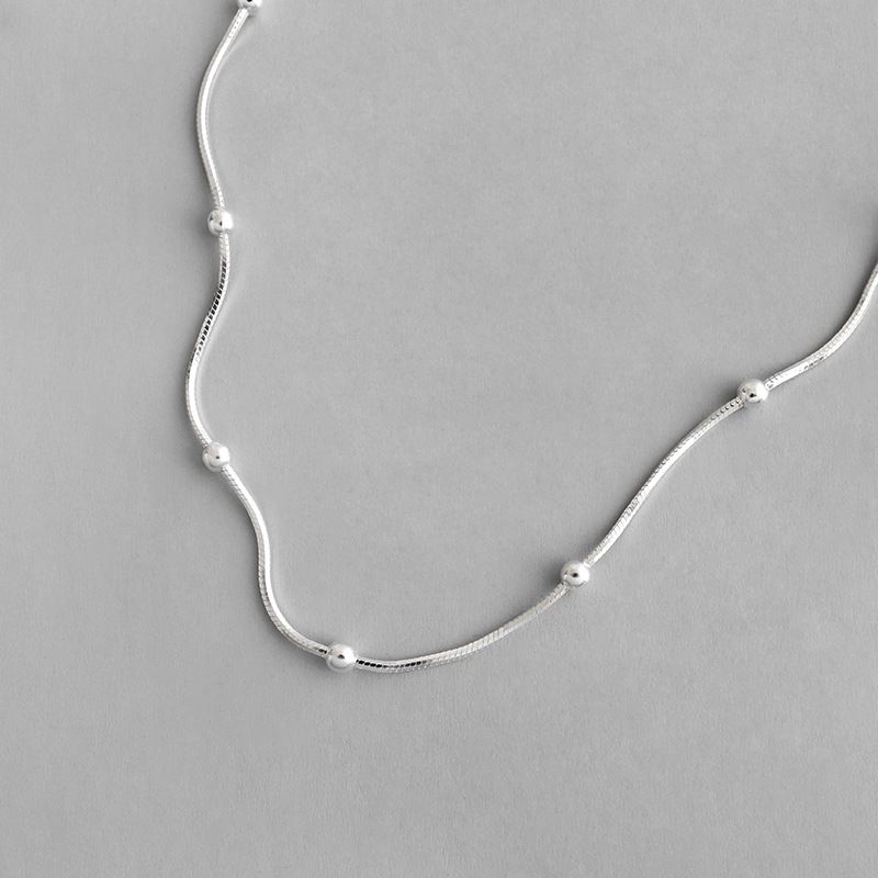 Collier en argent Sterling Sfait à la main, chaîne en os de serpent, perles rondes,
