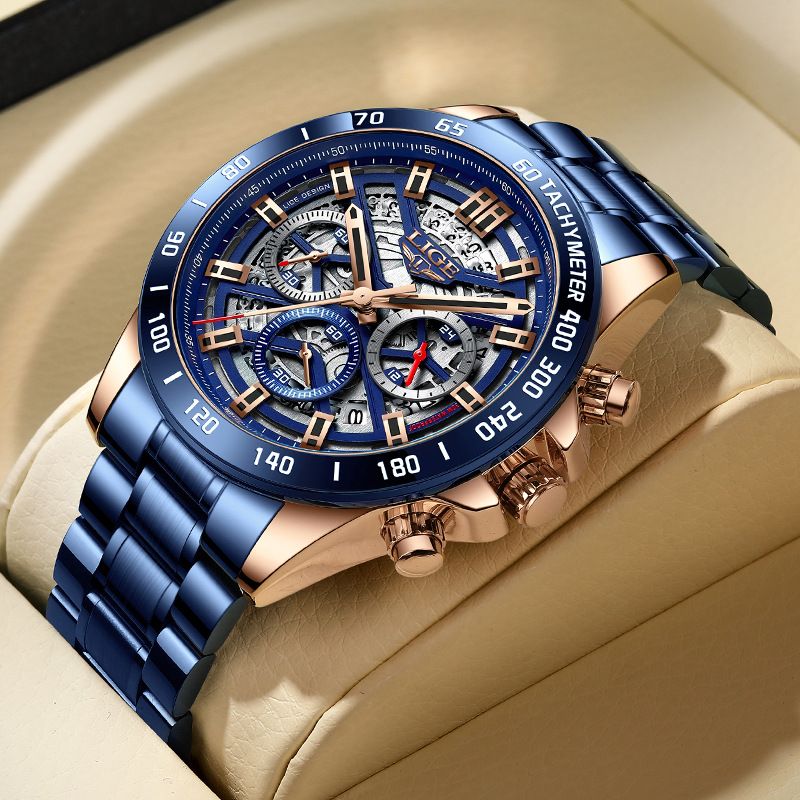 LIGE – montre à Quartz pour hommes, creuse, nouveau Concept, multifonctionnelle, étanche