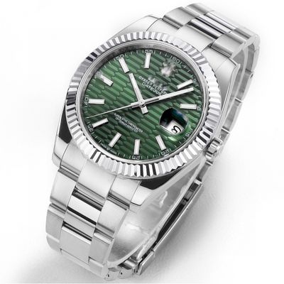 Lao Jia Montre mécanique automatique de type journal pour hommes Ceinture en acier Oyster Montre de couple à calendrier unique en saphir avec surface en diamant pour hommes