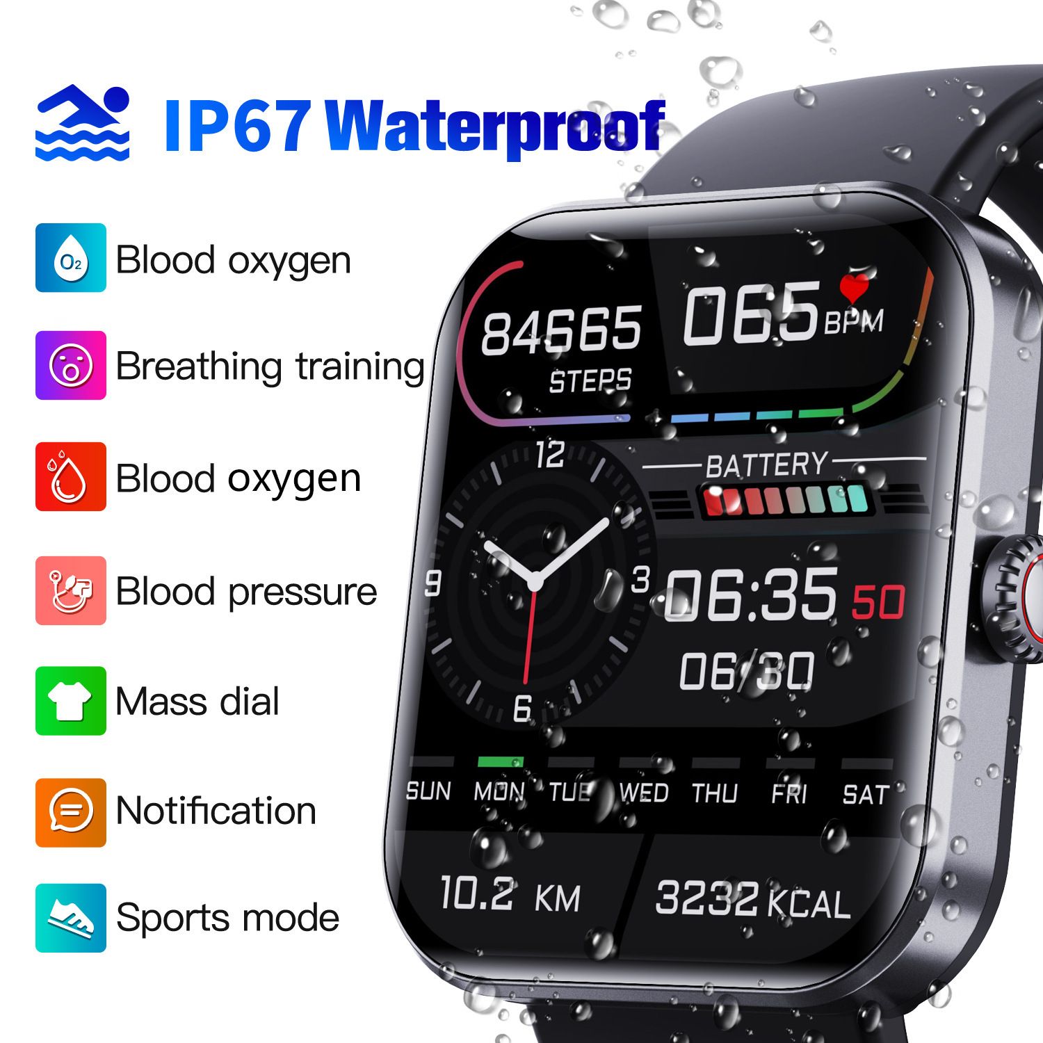 F57L montre intelligente 1.91 HD IPS grand écran étanche fréquence cardiaque pression artérielle oxygène sanguin montre d&amp;#039;alimentation directe