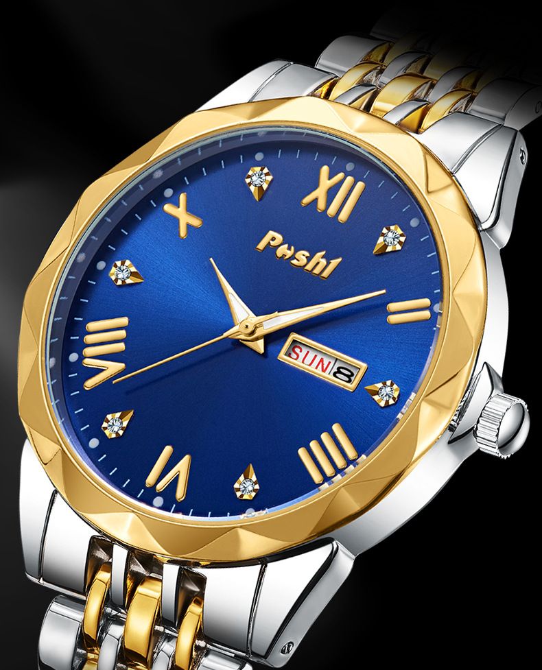POSHI Montre à Quartz Mode Affaires Double Calendrier Lumineux Montre pour Hommes Mode