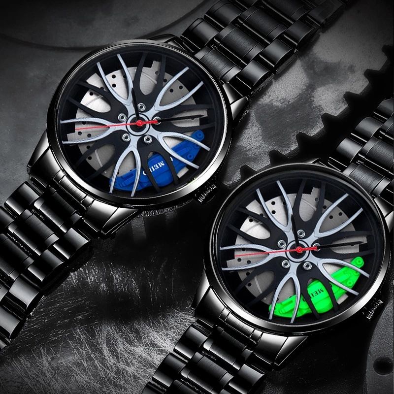 Nouveau commerce extérieur montre pour hommes Cool Wheel Hub à la mode cadran personnalisé bracelet en acier montre pour hommes à la mode montre-bracelet non mécanique